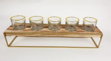 Preview: Kerzenhalter Teelichthalter 5er aus Glas, Metall und Holz